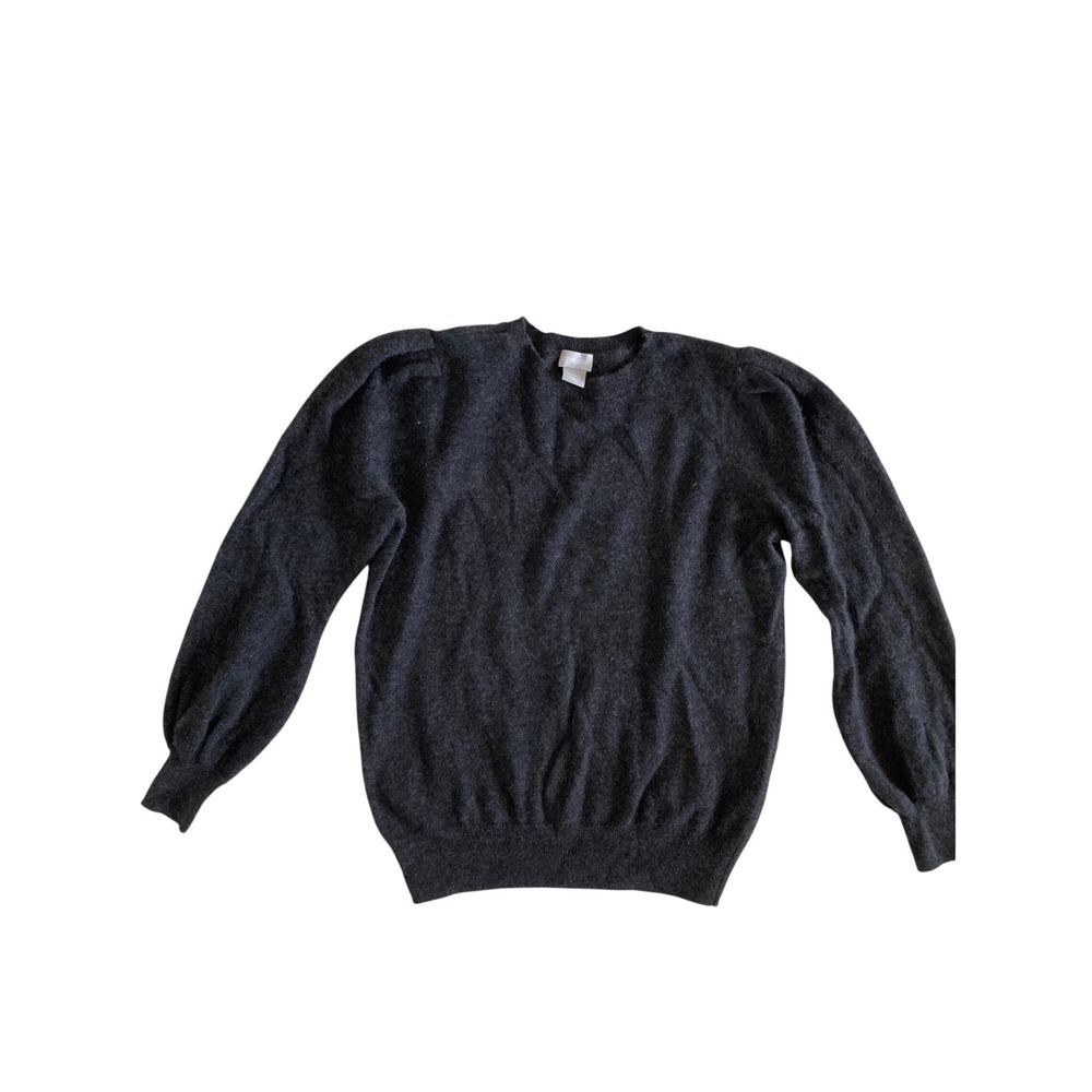 Chicos Charcoal Gray 100% Cashmere Crew Neck Puff Sleeve Sweater Size 1 M